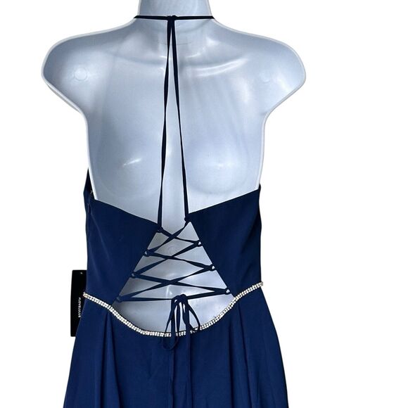 NWT Lulus 6 She's Gorgeous Navy Blue Lace-Up Rhinestone Maxi Dress 126$ - Picture 10 of 16